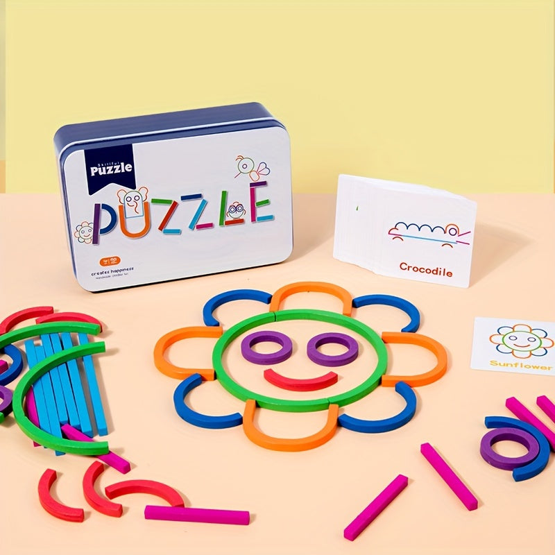 Wooden Puzzle Blocks Letter Pattern Matching Building Games