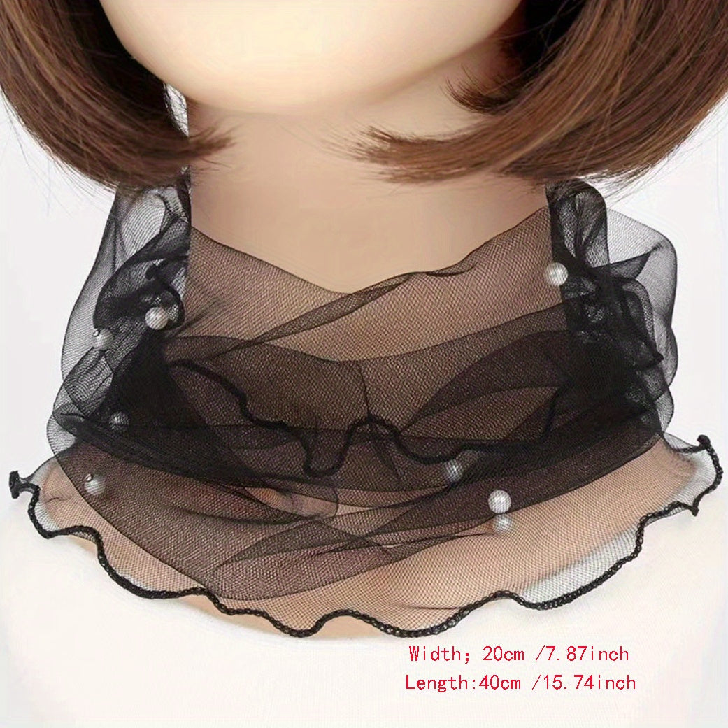 Faux Pearl Scarf Neckerchief Lightweight Gauze Infinity Scarf
