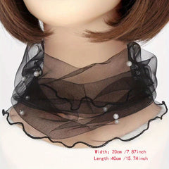 Faux Pearl Scarf Neckerchief Lightweight Gauze Infinity Scarf