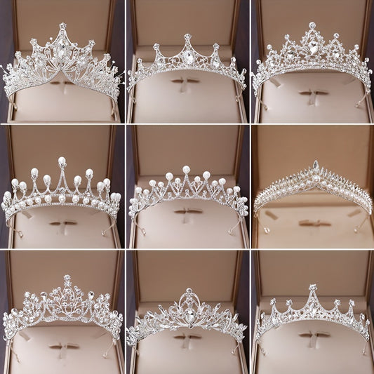 Silvery Crystal Bridal Tiara Faux Pearl Crown Head Jewelry