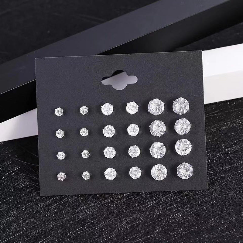 Round 6 Claw Crystal Zircon Earrings 12 Pairs Pack