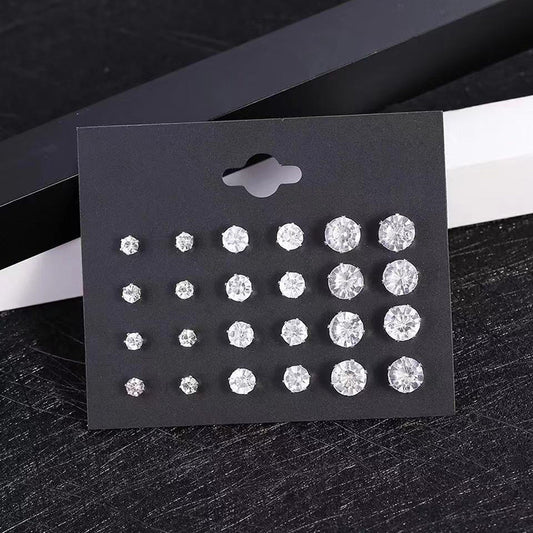 Round 6 Claw Crystal Zircon Earrings 12 Pairs Pack