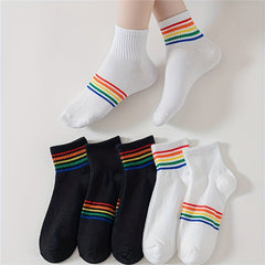 6 Pairs Rainbow Striped Mid Tube Socks Women's Stockings
