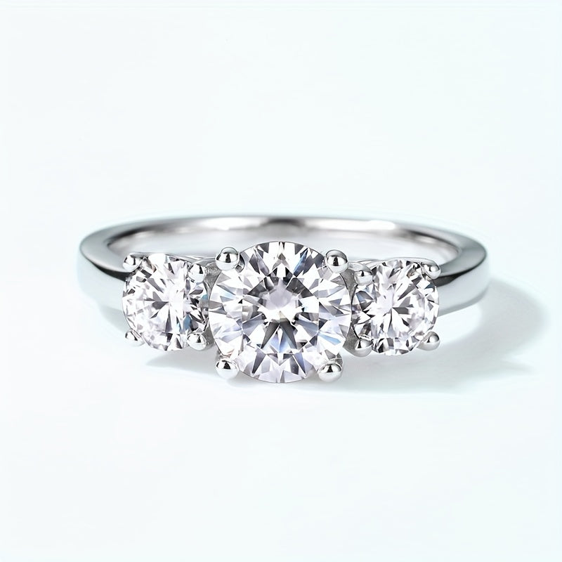 Three Stone 2.4 Moissanite Ring S925 Sterling Silver