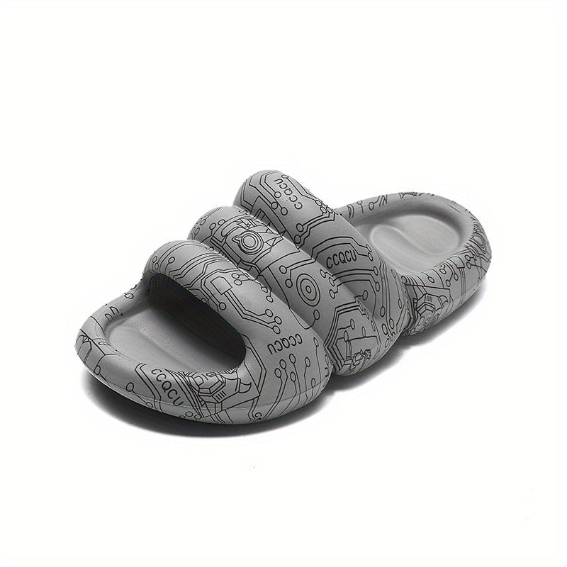 Men's Graffiti Print Non Slip Platform Slides Cloud Slides