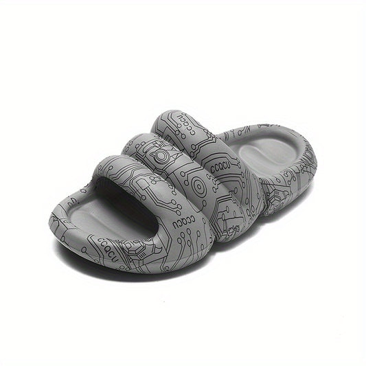 Men's Graffiti Print Non Slip Platform Slides Cloud Slides