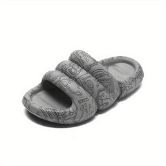 Men's Graffiti Print Non Slip Platform Slides Cloud Slides