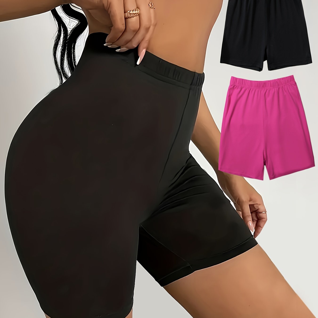 2 Pack Plus Size Seamless High Waisted Biker Shorts Set