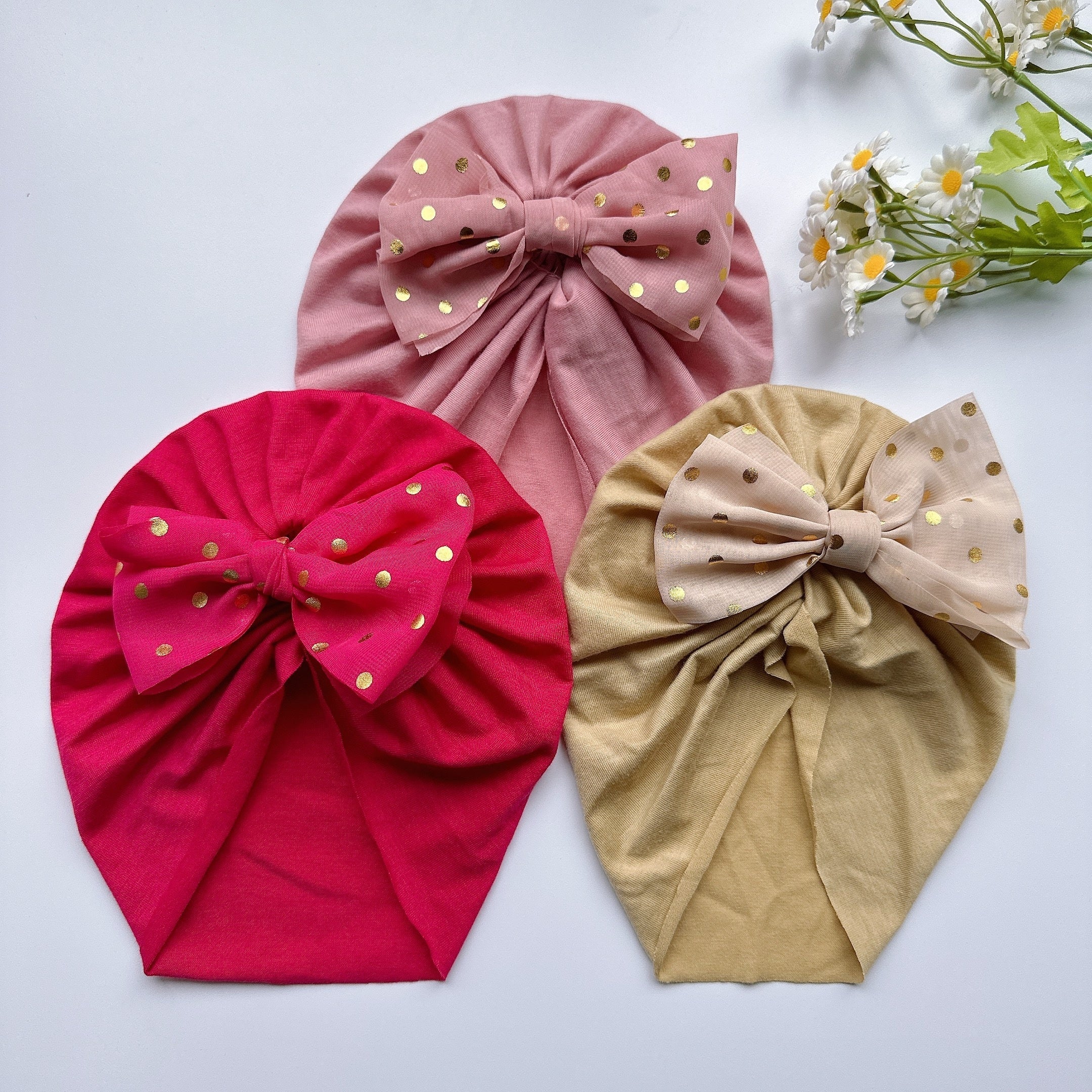 Baby Girls Polka Dots Flowers Decor Cap Soft Head Wrap