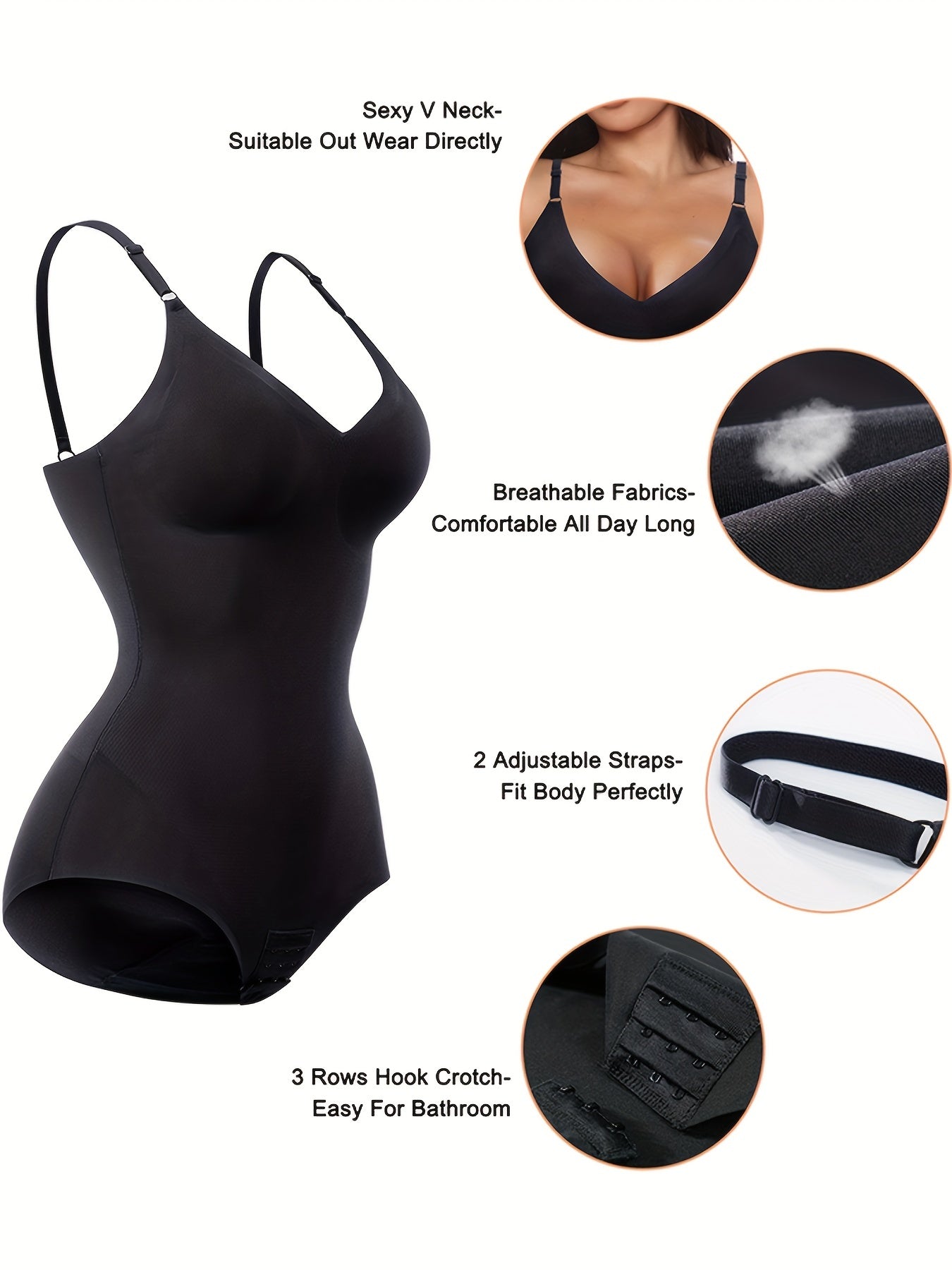 V-Neck Bodysuit Waist Trainer Tummy Control Body Shaper