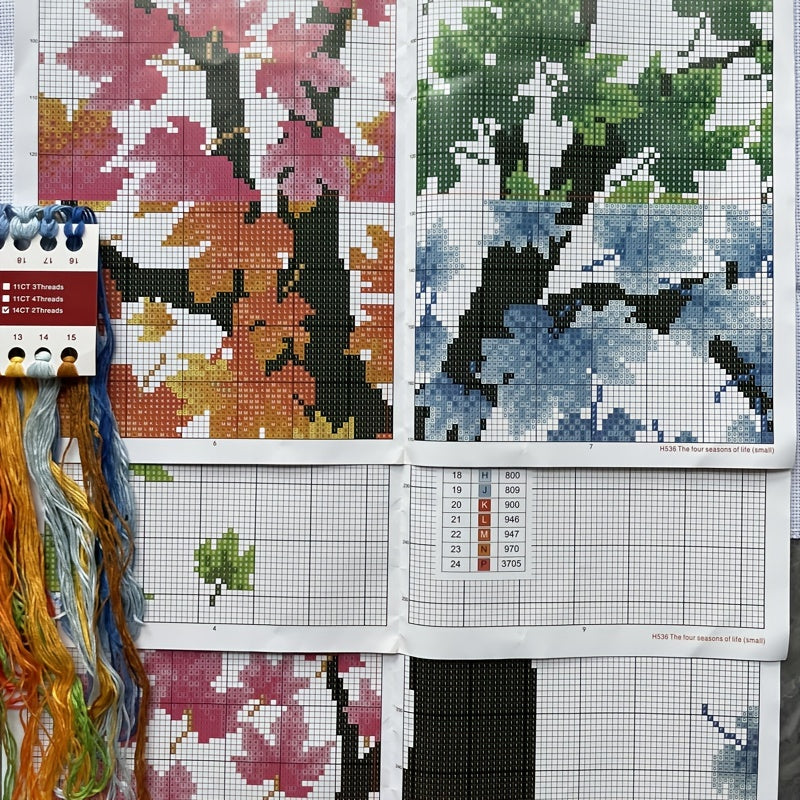 Four Seasons Colorful Tree Cross Stitch Kit 14CT