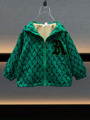 Boys Letter Print Waterproof Windbreaker Hooded Jacket