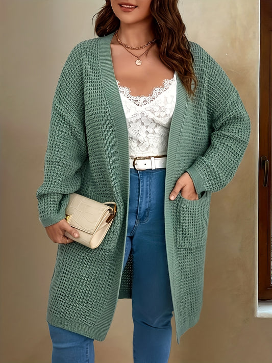  Waffle Pattern Longline Sweater Cardigan