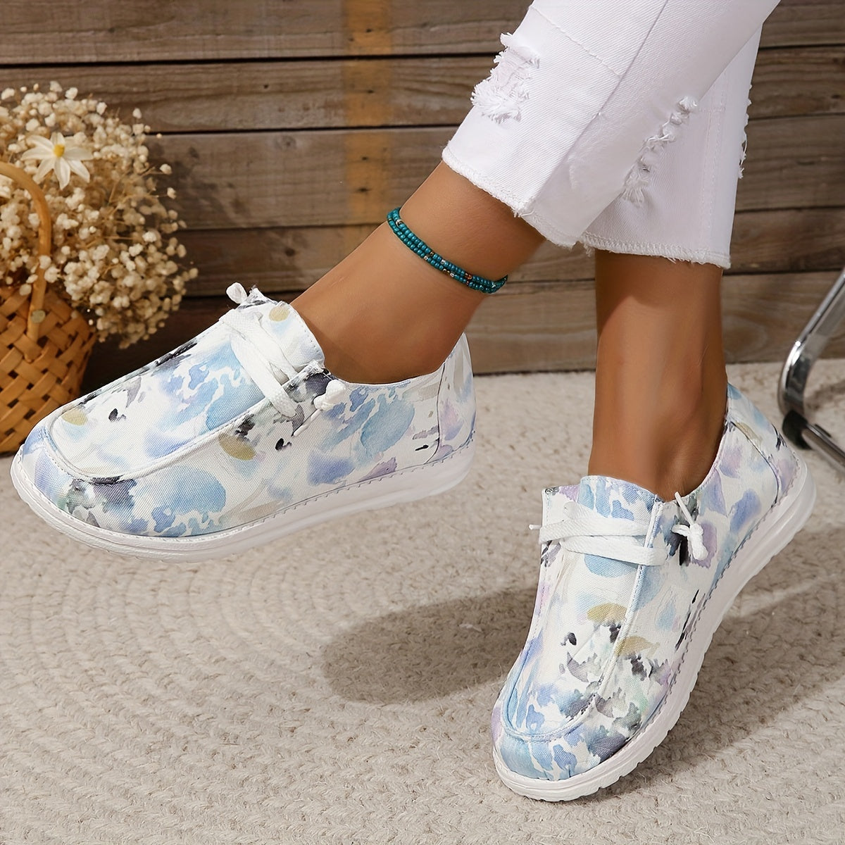 Women's Tie Dye Canvas Slip-On Loafers Casual Walking Shoes