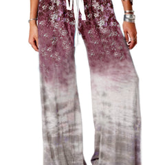 Women's Plus Floral & Ombre Print Drawstring Wide Leg Pants