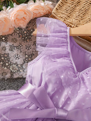 Girls' Dots Print V Neck Tulle Princess Dress