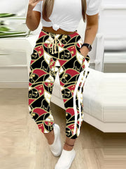  Plaid Print High Rise Drawstring Pants