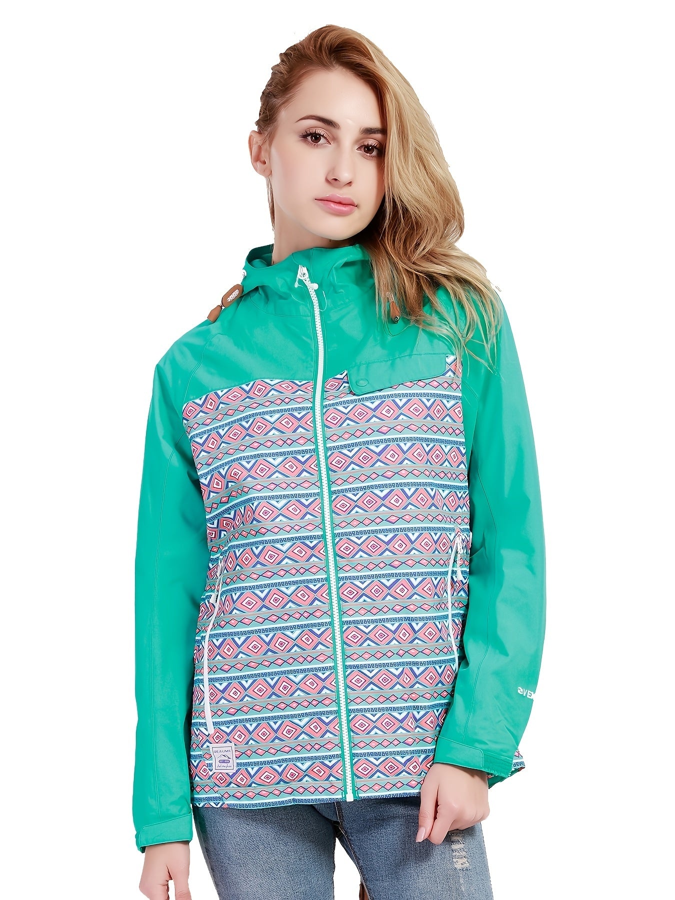 Women's Winter Hooded Jacket Argyle Print Zipper Front