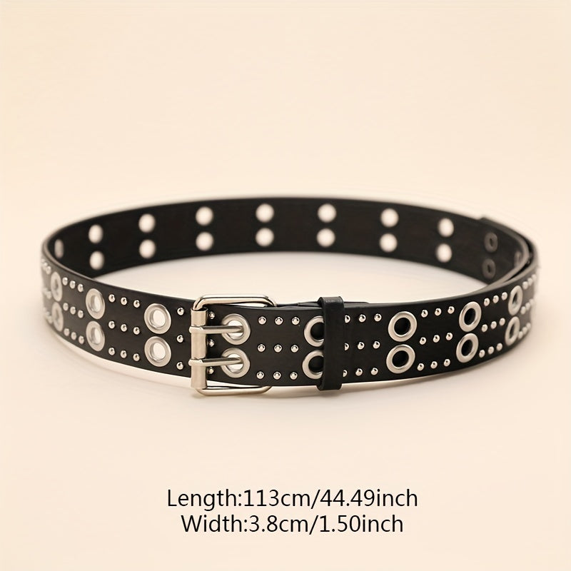 Double Pin Buckle Rivet Belt Hollow Out PU Leather Punk Jeans Pants Belt