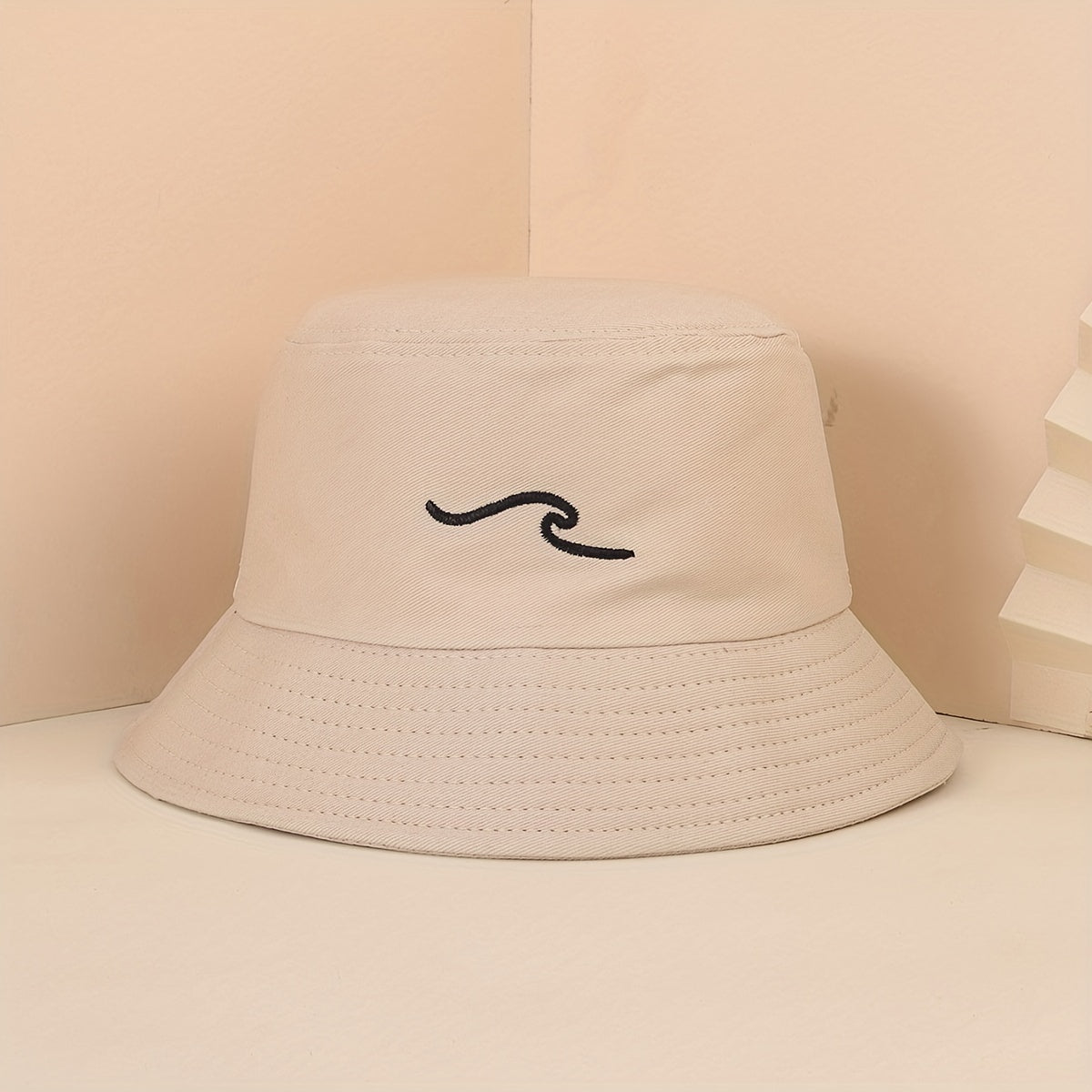 Beige Embroidery Fishermans Hat Small Basin Cap for Outdoor Activities All Seas