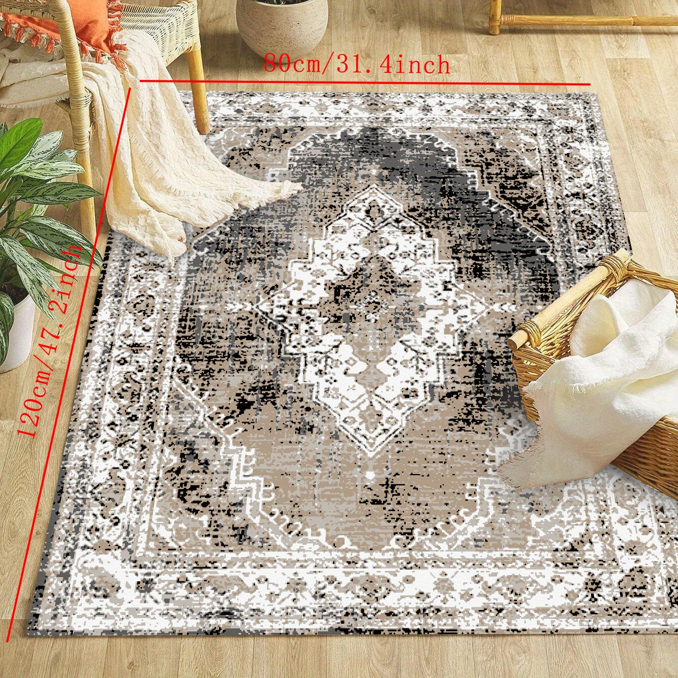 Vintage Boho Soft Shaggy Floor Carpet Area Rug Non Slip Washable Mat