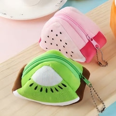 Set of 3 Plush Fruit Wallets Strawberry Kiwi Pineapple Zippered Pouches