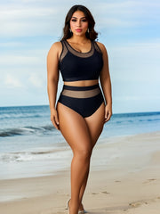  Mesh Tank Bra & High Waisted Panty Swimsuit Set