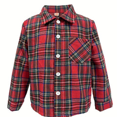 Boys Santa Plaid Shirts Long Sleeve Button Down Tops Spring Fall Outwear
