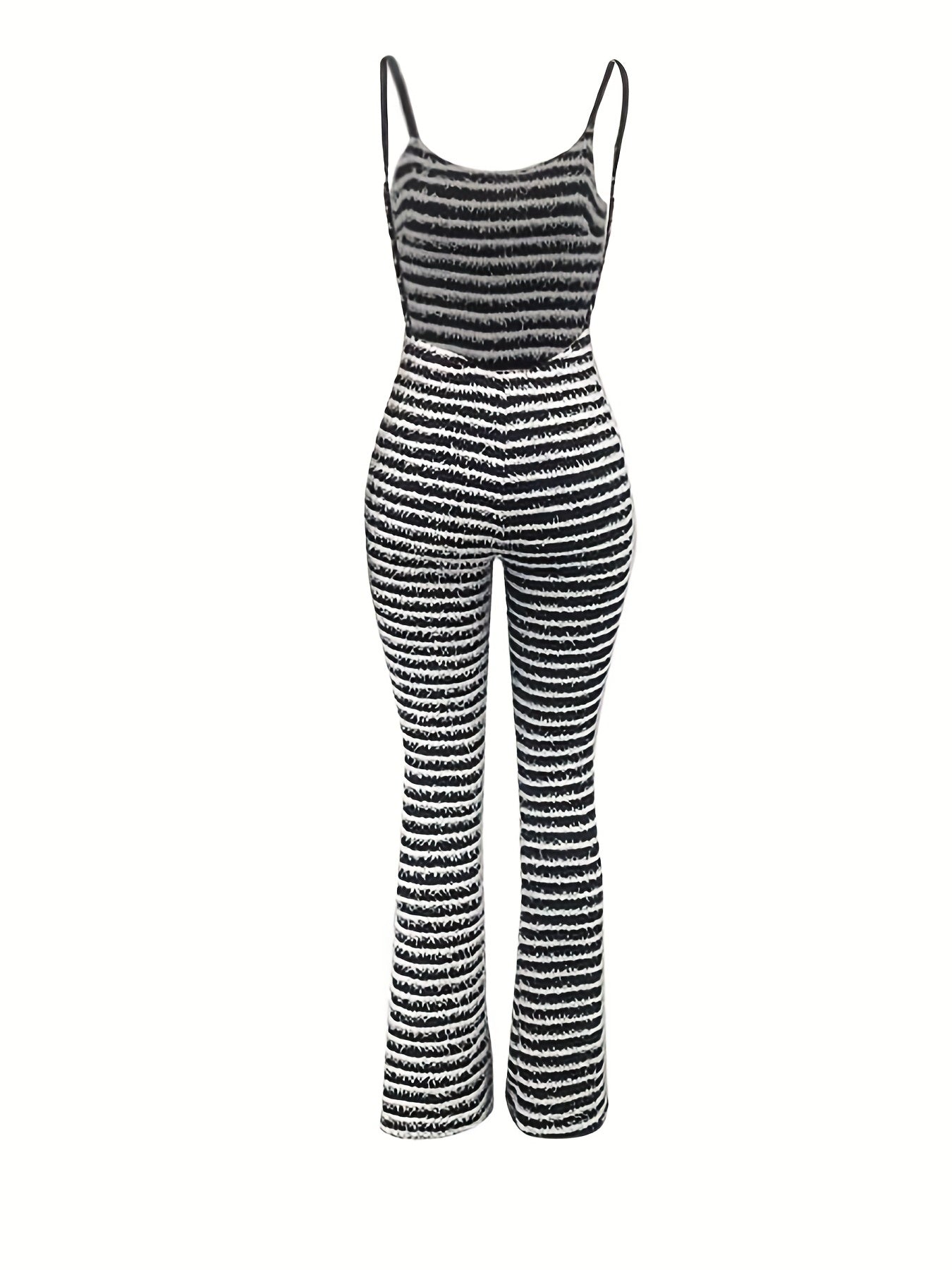 Striped Flare Leg Jumpsuit Backless Casual Slim Fit Jumpsuit