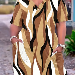  Colorblock Short Sleeve V Neck Tee Dress With Pockets