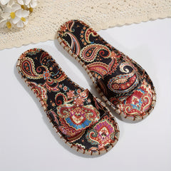 Women's Ethnic Pattern Slippers Open Toe Linen Sandals