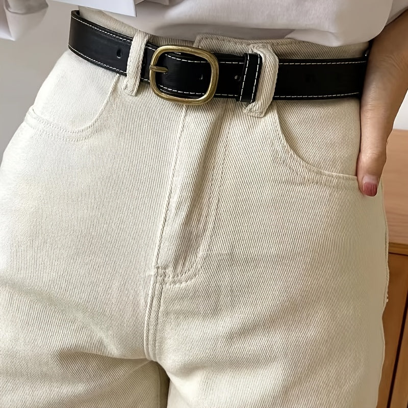Women's Geometric Buckle Real Leather Cowhide Wide Belt