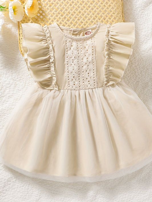 Baby Girls Casual Fly Sleeve Round Neck Mesh Dress Clothes