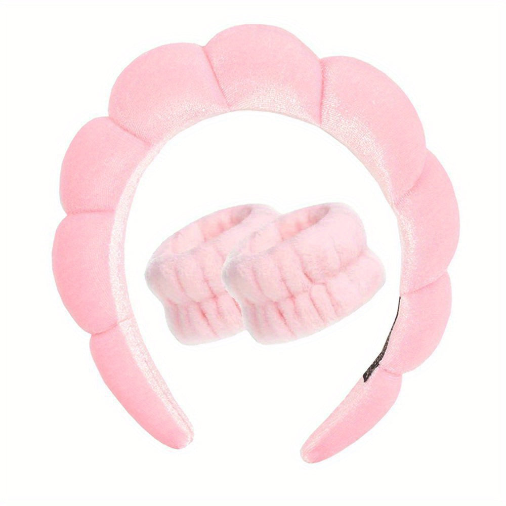 Padded Puffy Spa Headband Soft Comfortable Hair Hoops 1pc + Wristbands 2pcs