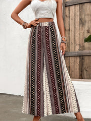  Colorblock Ditsy Print Wide Leg Pants