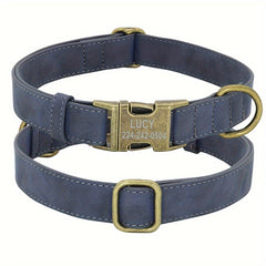 Personalized Leather Dog Collar Engraved ID Tag Customized Necklace