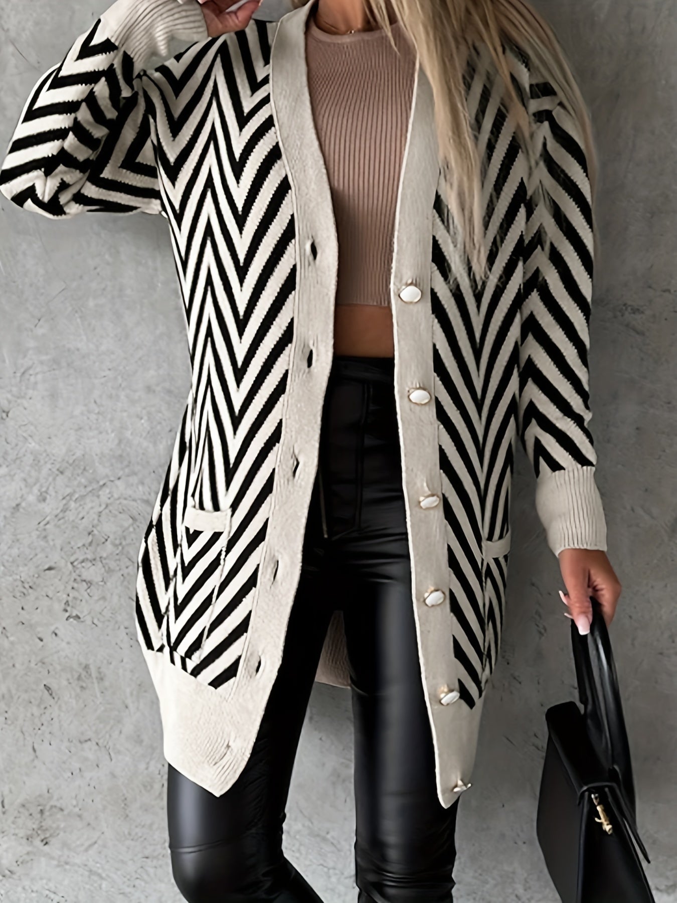  Striped Long Sleeve Button Up Cardigan