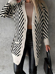  Striped Long Sleeve Button Up Cardigan
