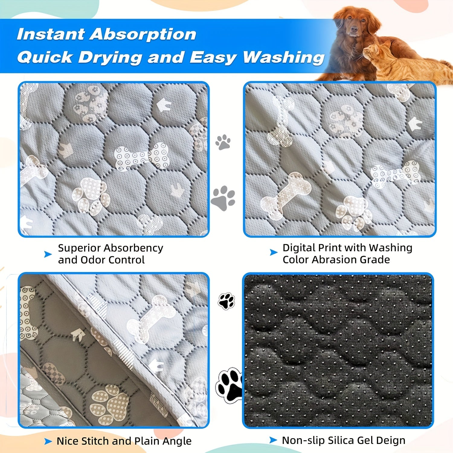 4 Layer Washable Dog Pee Pad Pet Cat Training Pads Reusable Puppy Whelping Pads