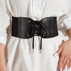 Solid Lace Up Belt Women's Elastic Wide Corset Waistband Dress Belt
