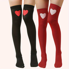 2 Pairs Heart Print Thigh High Socks Over The Knee Stockings