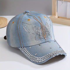 Y2K Rhinestone Baseball Cap Bling Butterfly Hat Sunscreen Hats