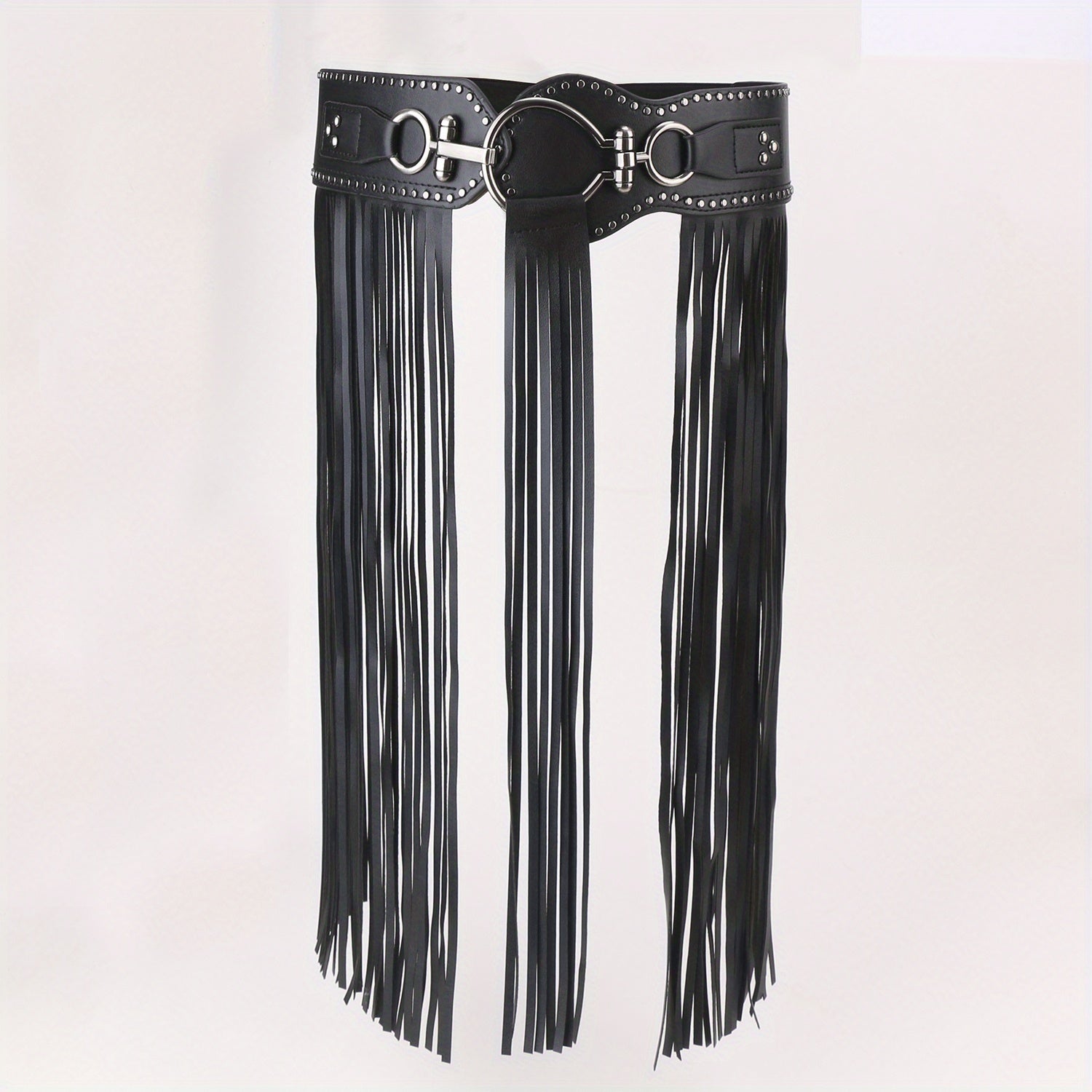  Tassel Skirt Belt Punk Fringe Waistband Rivet Decor Girdle