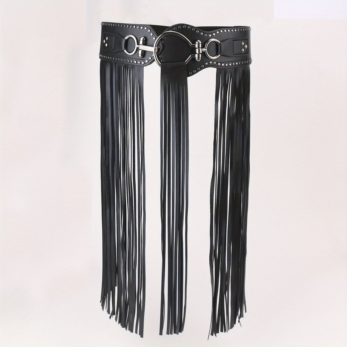  Tassel Skirt Belt Punk Fringe Waistband Rivet Decor Girdle