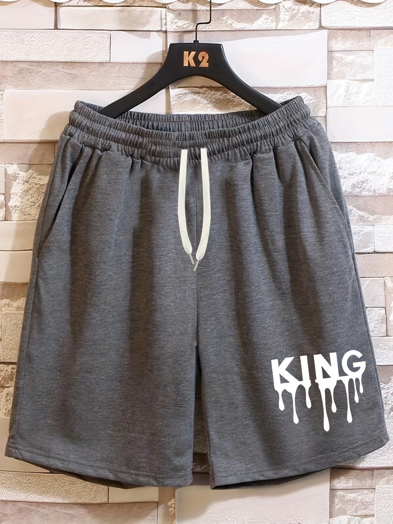 King Print Men's Shorts Casual Loose Elastic Waist Drawstring Shorts