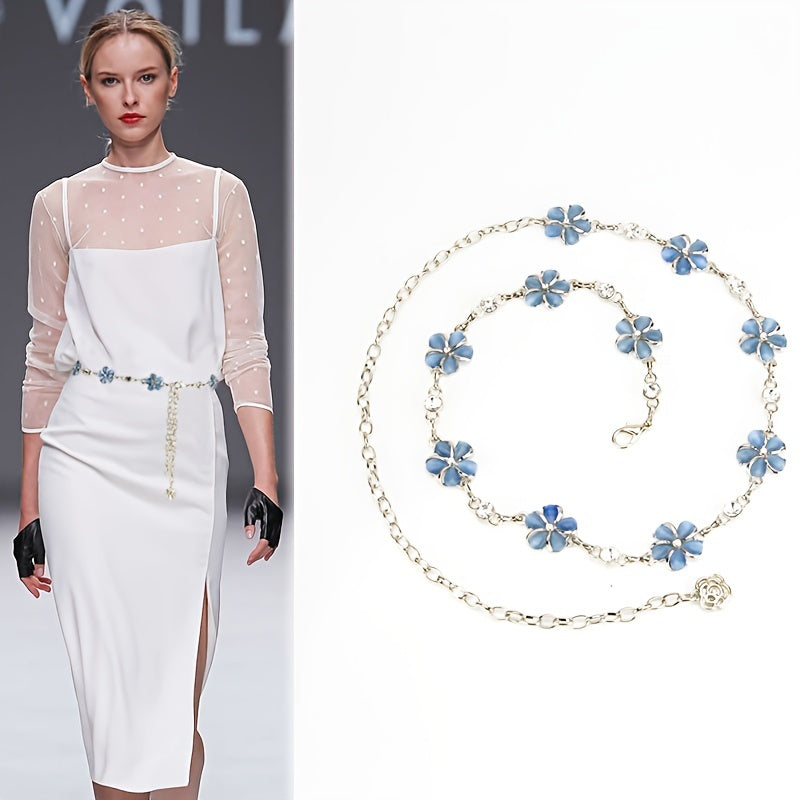 Rhinestone Flower Waist Chain for Women