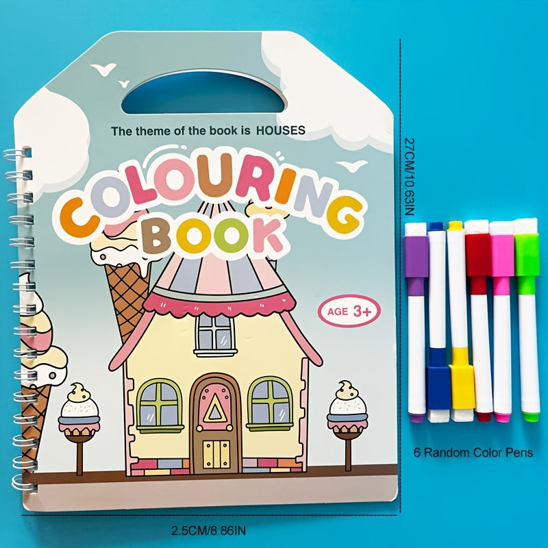 Reusable Magic Water Coloring Book & 6 Pens Set