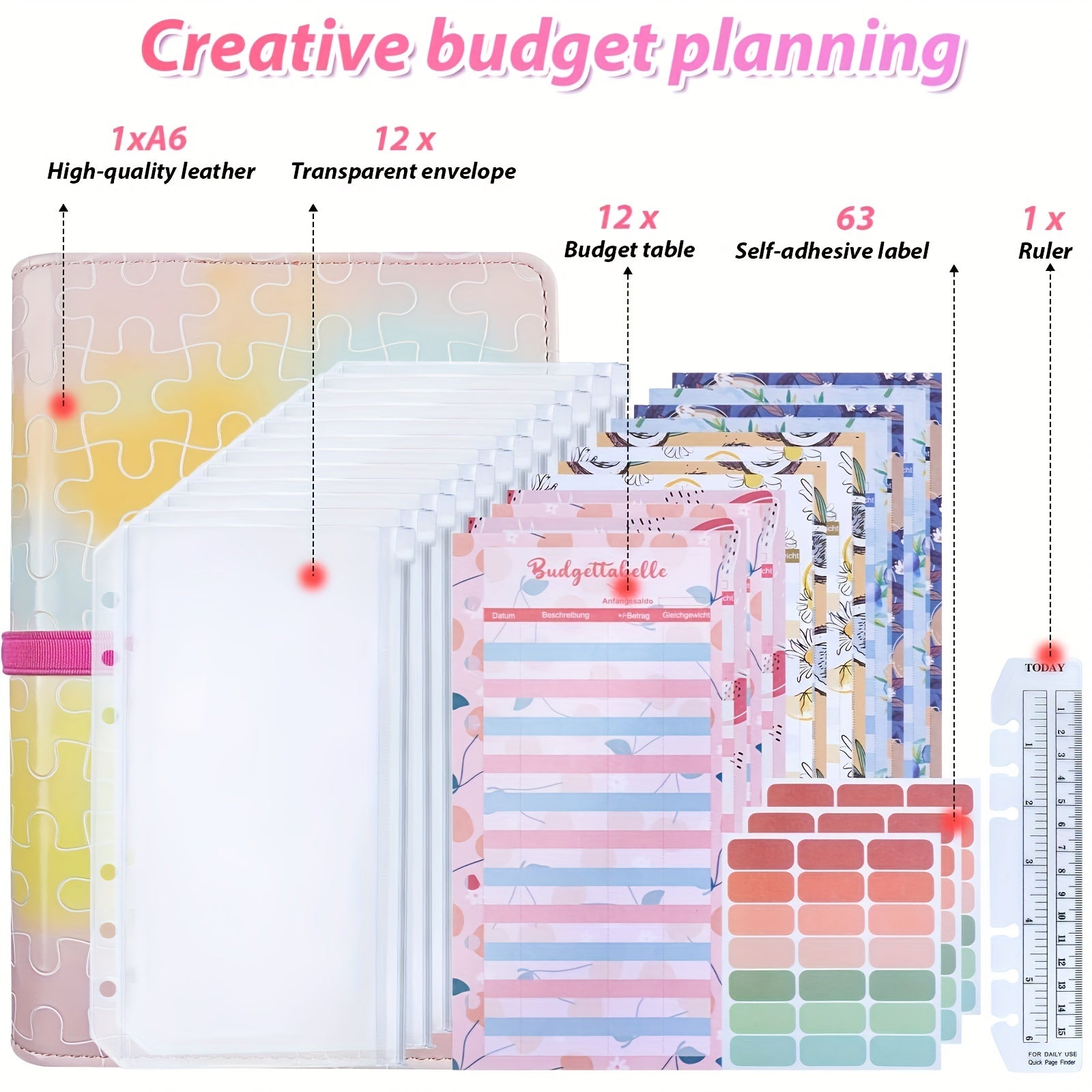 A6 Budget Book Set - PU Leather Binder Cover, Budget Sheets, Stickers