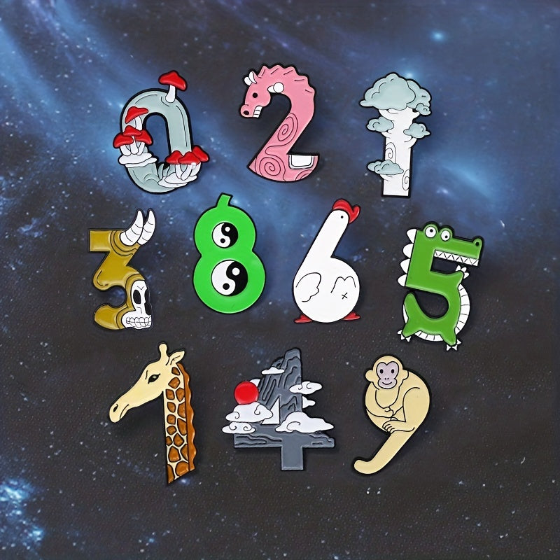Arabic Numerals Animal Mountain Digital Badge Dripping Oil Brooch
