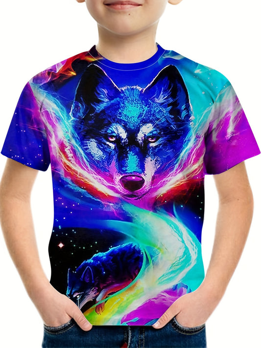 Colorful Wolf Graphic T-shirt for Boys 3D Print Crew Neck Tee